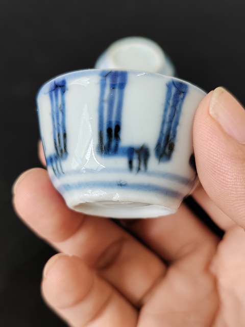 古玩陶瓷清中期百壽紋青花杯·一對全品拍賣，當前價格666元