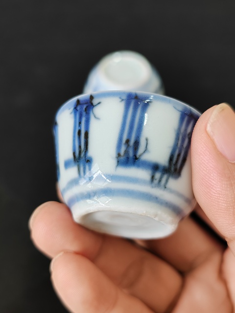 古玩陶瓷清中期百壽紋青花杯·一對全品拍賣，當前價格666元