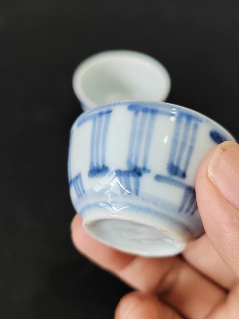古玩陶瓷清中期百壽紋青花杯·一對全品拍賣，當前價格666元