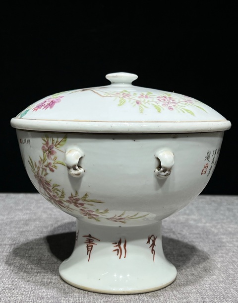 古玩陶瓷清晚期 汪友棠繪淺絳暖鍋真品鑒賞圖