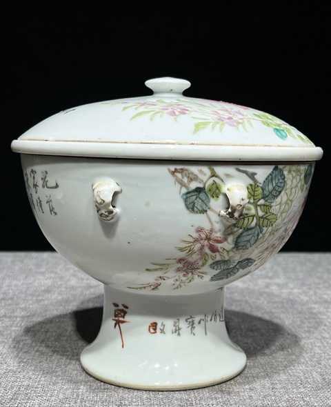 古玩陶瓷清晚期 汪友棠繪淺絳暖鍋真品鑒賞圖