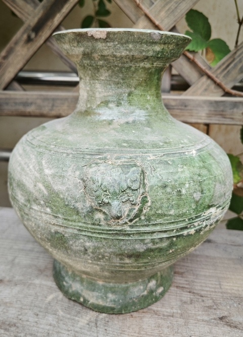 古玩陶瓷綠釉鋪首罐真品鑒賞圖