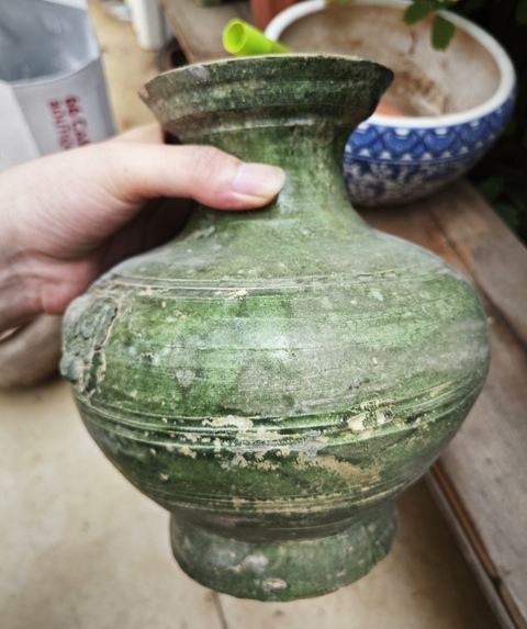 古玩陶瓷綠釉鋪首罐真品鑒賞圖