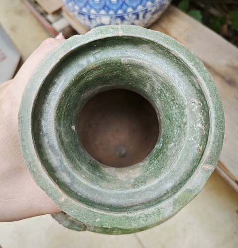 古玩陶瓷綠釉鋪首罐真品鑒賞圖
