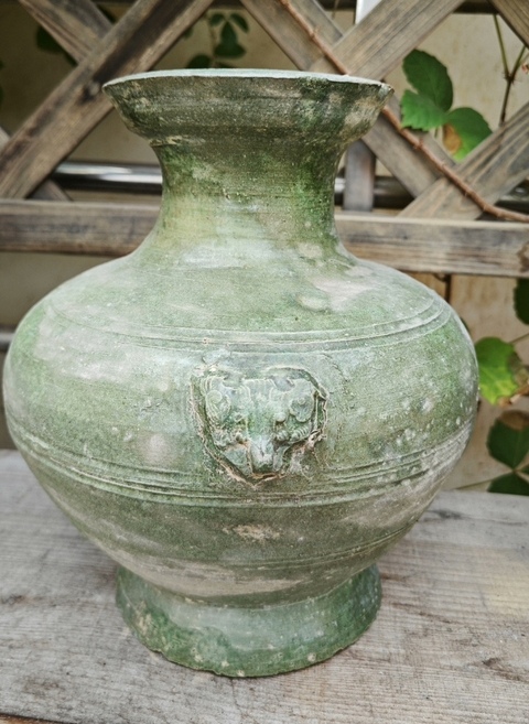 古玩陶瓷綠釉鋪首罐真品鑒賞圖