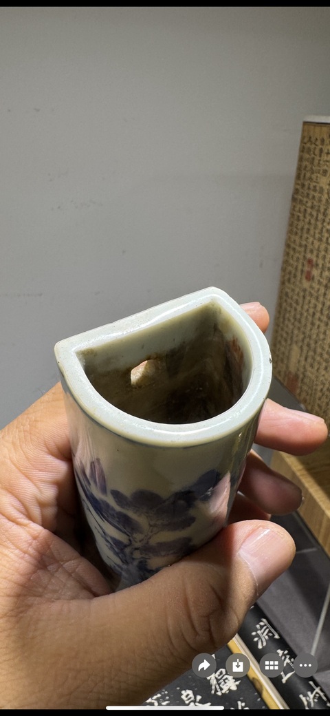 古玩陶瓷青花山水樓閣壁瓶真品鑒賞圖