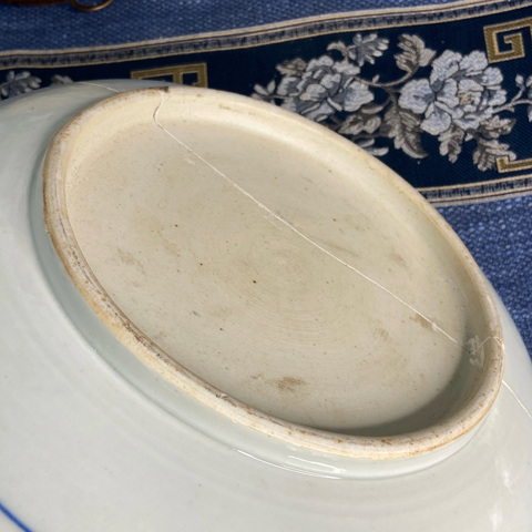 古玩陶瓷清雍乾青花雉雞牡丹紋大盤拍賣,當前價格900元