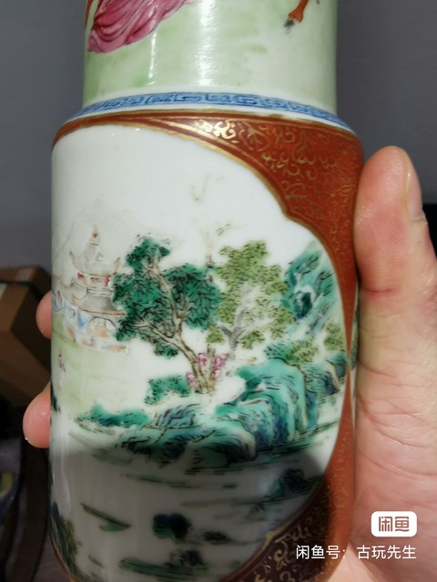 古玩陶瓷粉彩花觚真品鑒賞圖
