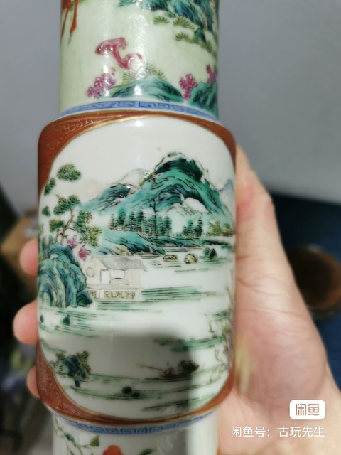 古玩陶瓷粉彩花觚真品鑒賞圖