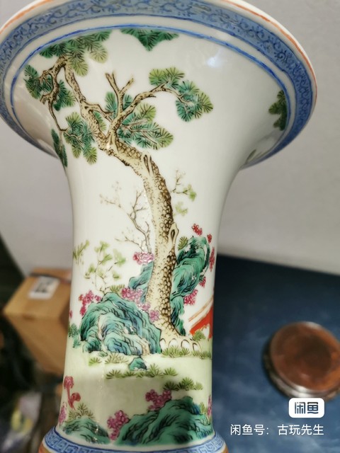 古玩陶瓷粉彩花觚真品鑒賞圖