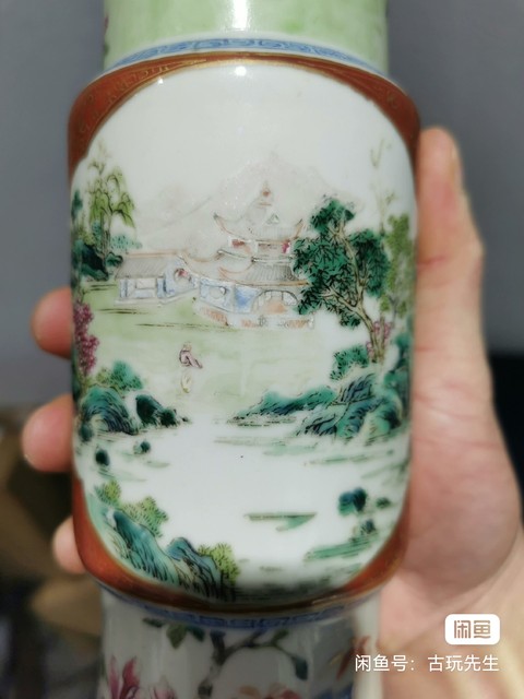 古玩陶瓷粉彩花觚真品鑒賞圖