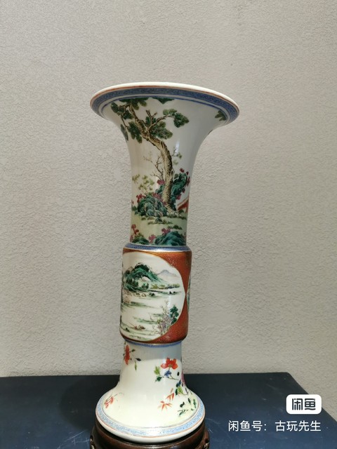 古玩陶瓷粉彩花觚真品鑒賞圖