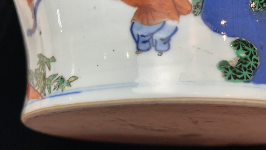 古玩陶瓷仕女嬰戲紋五彩將軍罐真品鑒賞圖