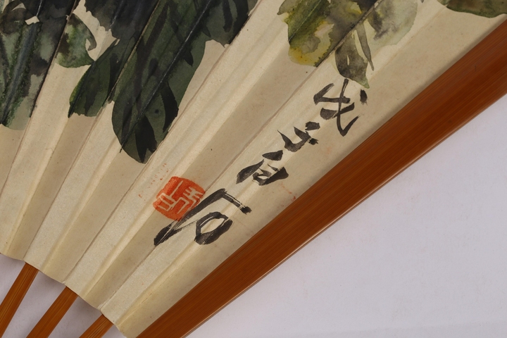 古玩字畫現代仿齊白石拙盦書畫成扇真品鑒賞圖