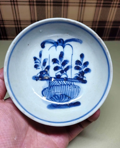 古玩陶瓷青花提籃花深腹碟真品鑒賞圖
