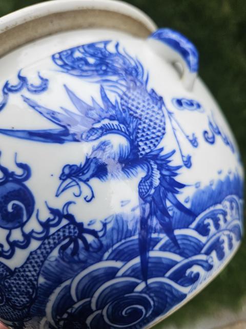 古玩陶瓷青花龍鳳紋粥罐真品鑒賞圖
