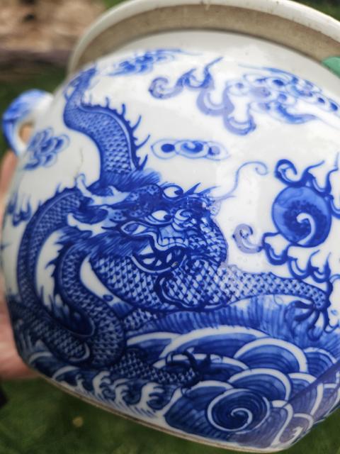 古玩陶瓷青花龍鳳紋粥罐真品鑒賞圖