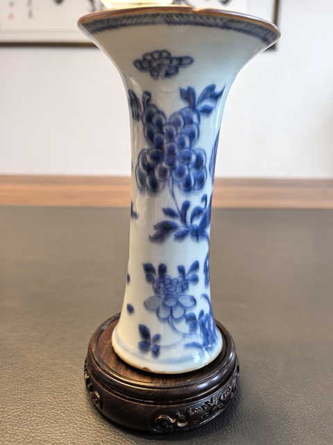 古玩陶瓷康熙翠毛藍青花錦雞牡丹紋花觚拍賣,當前價格2980元