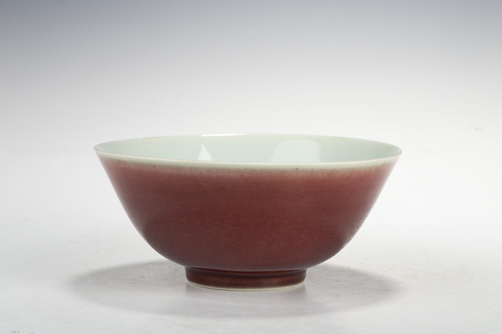 古玩陶瓷清道光·霽紅釉碗(官)真品鑒賞圖