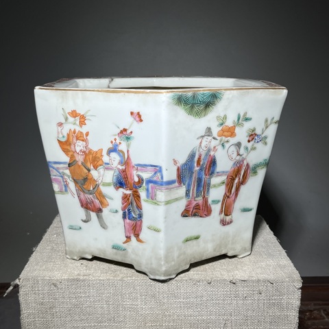 古玩陶瓷十二花神粉彩花盆真品鑒賞圖