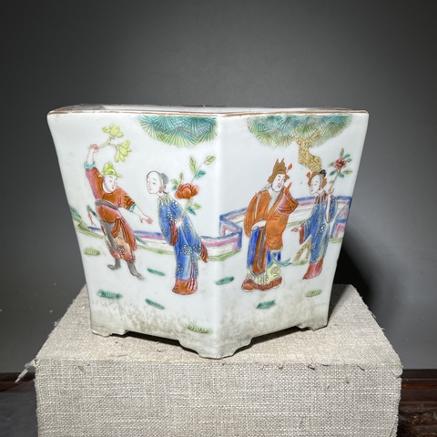 古玩陶瓷十二花神粉彩花盆真品鑒賞圖