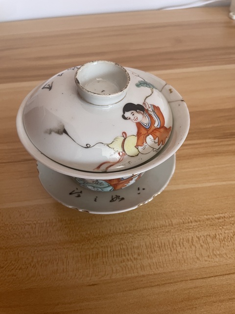 古玩陶瓷一路連升三才蓋碗真品鑒賞圖