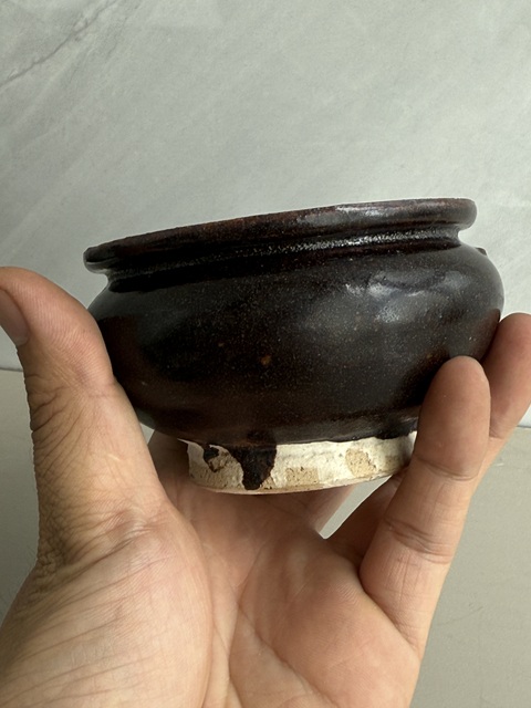 古玩陶瓷磁州窯黑釉圈足香爐真品鑒賞圖