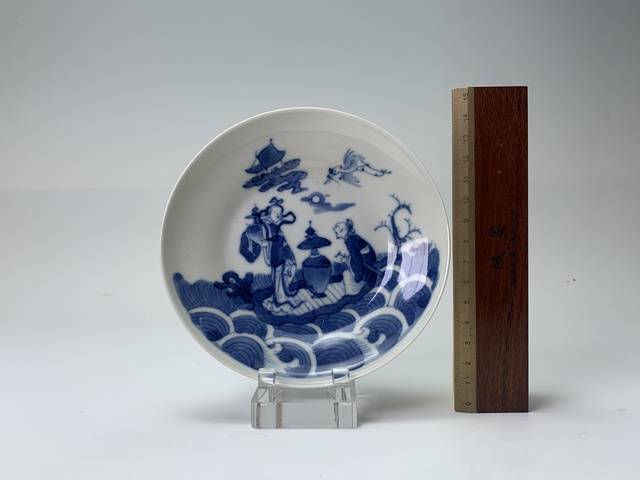 古玩陶瓷清中晚期·青花海屋添籌仙人乘槎紋盤拍賣,當前價格0元