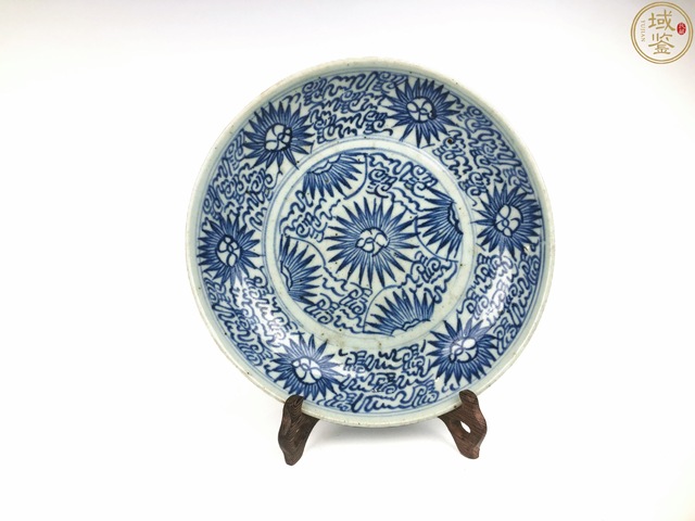 古玩陶瓷清中期·青花太陽花紋盤真品鑒賞圖
