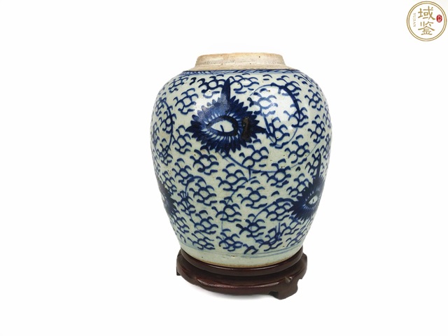 古玩陶瓷清中·青花太陽花卉紋罐真品鑒賞圖