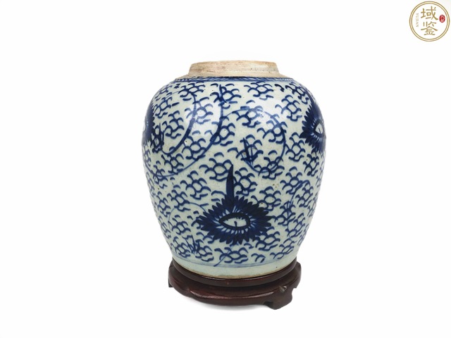 古玩陶瓷清中·青花太陽花卉紋罐真品鑒賞圖