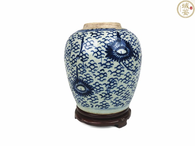 古玩陶瓷清中·青花太陽花卉紋罐真品鑒賞圖