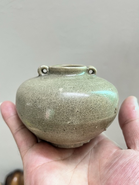 古玩陶瓷龍泉青瓷雙系水盂真品鑒賞圖