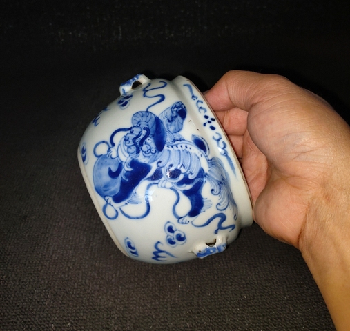 古玩陶瓷獅紋青花四系粥罐真品鑒賞圖