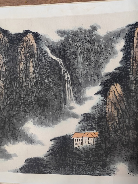 古玩字畫童乃壽山水橫披真品鑒賞圖