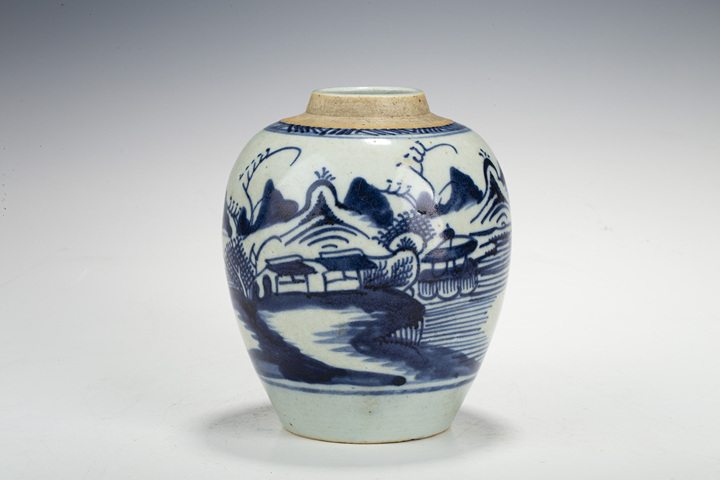 古玩陶瓷清乾隆·青花山水人物紋罐真品鑒賞圖