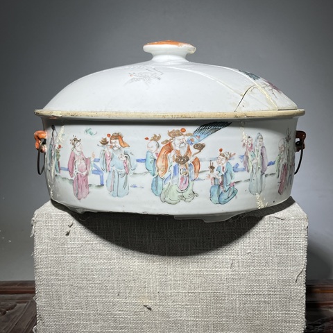 古玩陶瓷粉彩八仙人物紋四系一品鍋拍賣,當前價格2600元