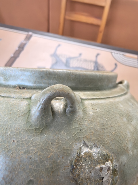 古玩陶瓷南北朝時期越窯青瓷四系罐拍賣,當前價格5980元
