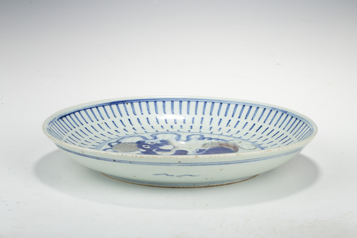 古玩陶瓷清乾隆·青花釉里紅獅子繡球壽字紋盤拍賣，當前價格3500元