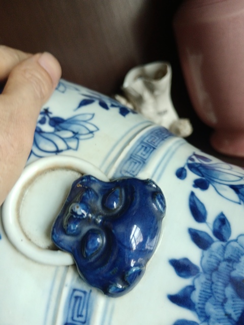 古玩陶瓷青花花卉紋獅耳琵琶尊真品鑒賞圖