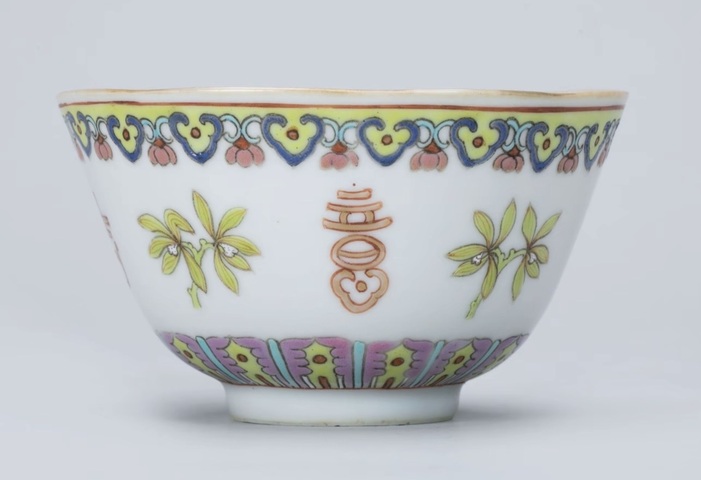 古玩陶瓷清晚期 粉彩蘭花吉祥如意碗拍賣，當前價格12000元