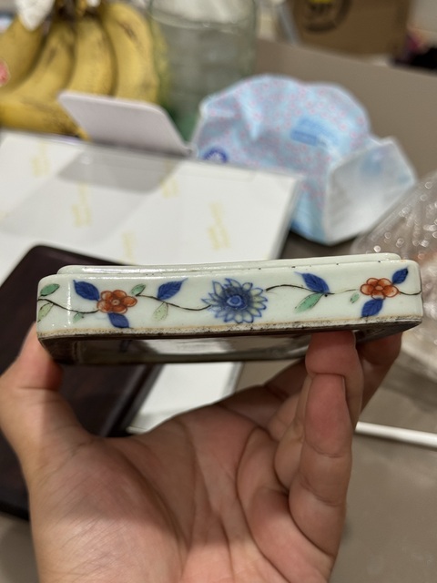 古玩陶瓷青花五彩龍鳳紋硯臺真品鑒賞圖