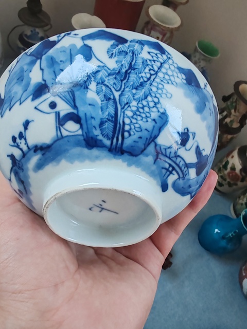 古玩陶瓷清中晚時期青花山水樓閣紋碗拍賣,當前價格880元