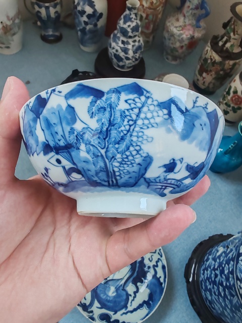 古玩陶瓷清中晚時期青花山水樓閣紋碗拍賣,當前價格880元