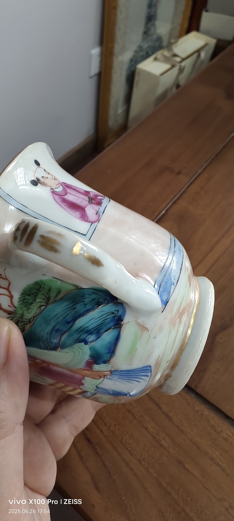 古玩陶瓷廣彩人物故事把杯真品鑒賞圖