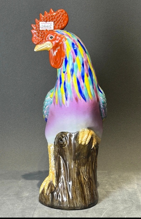 古玩陶瓷粉彩大雞塑像真品鑒賞圖