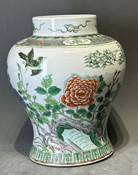 古玩陶瓷花鳥紋五彩將軍罐真品鑒賞圖