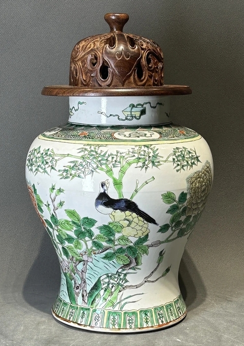 古玩陶瓷花鳥紋五彩將軍罐真品鑒賞圖