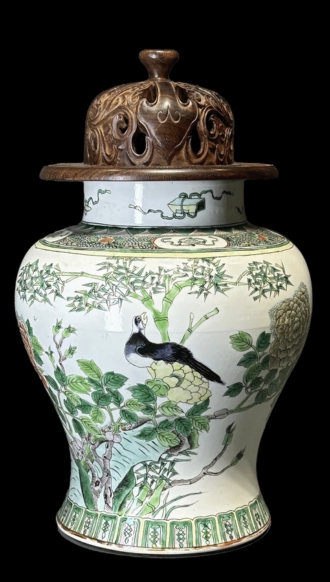 古玩陶瓷花鳥紋五彩將軍罐真品鑒賞圖