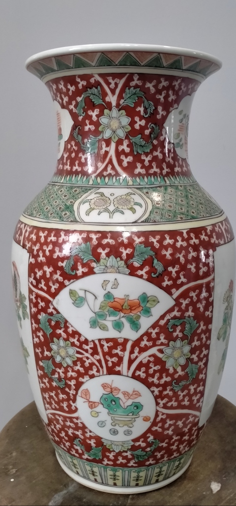古玩陶瓷五彩花鳥紋撇口瓶真品鑒賞圖